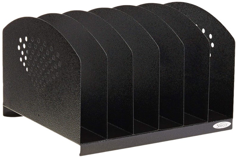 Safco 3155BL Steel Desk Organizer Rack with 6 Vertical Sections, Black